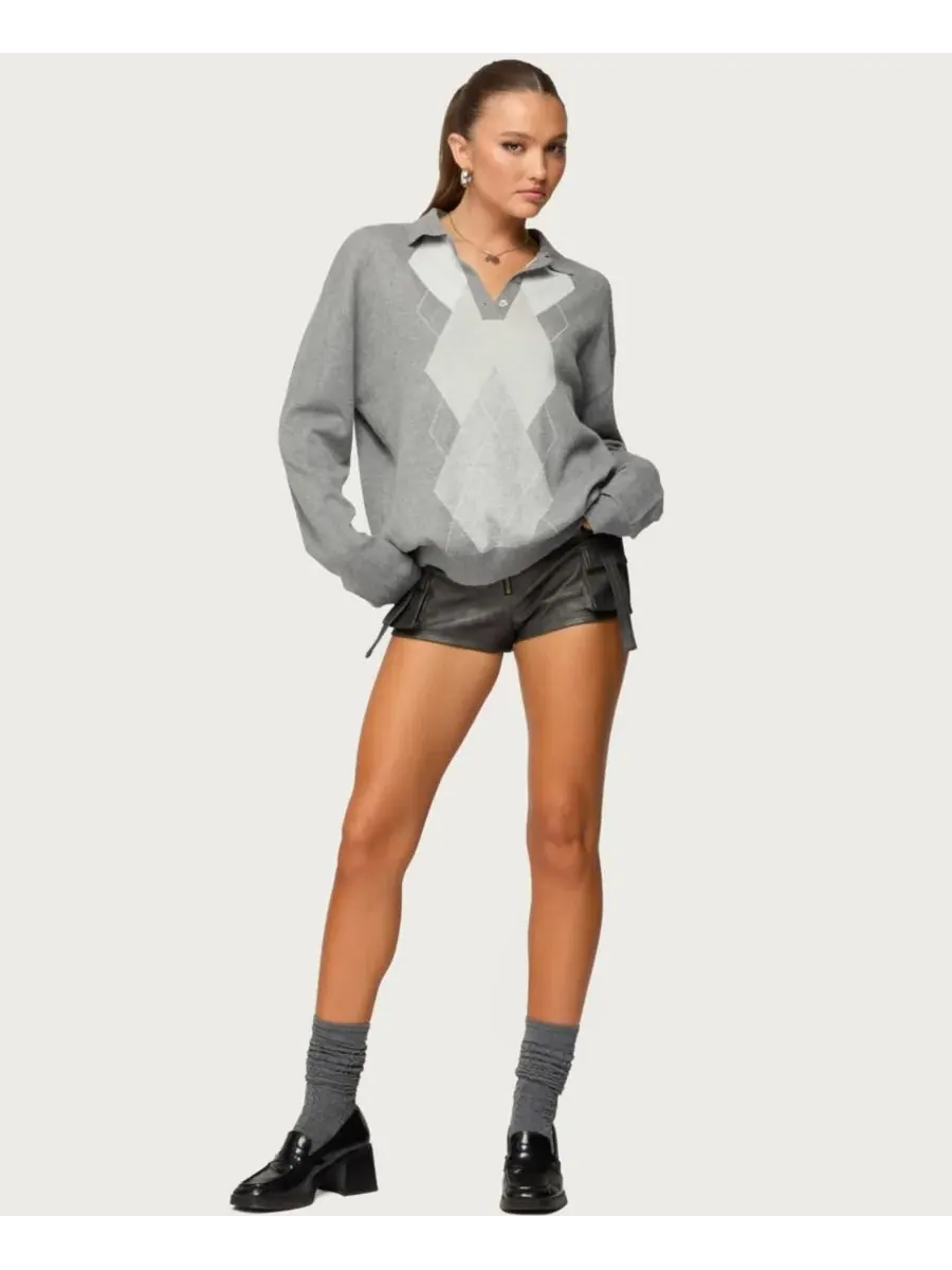Женский поло-свитер Kati Argyle Oversized Edikted — изображение 4 из 5, серый