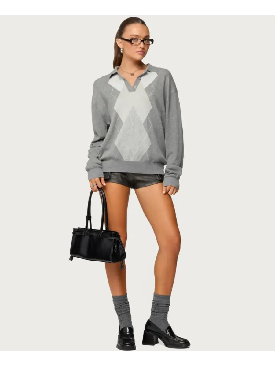 Женский поло-свитер Kati Argyle Oversized Edikted — изображение 5 из 5, серый