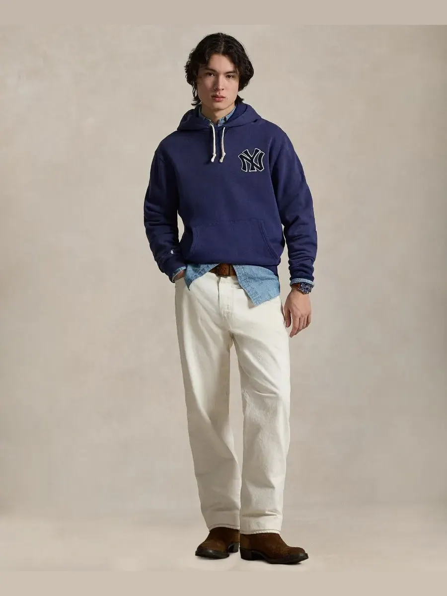 Мужская флисовая толстовка с логотипом Yankees Polo Ralph Lauren, темно-cobalt — изображение 2 из 5, кобальт