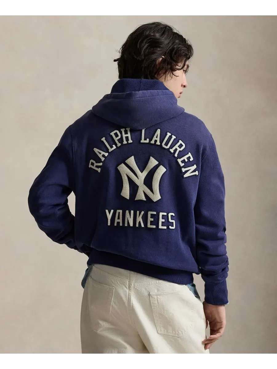 Мужская флисовая толстовка с логотипом Yankees Polo Ralph Lauren, темно-cobalt — изображение 4 из 5, кобальт