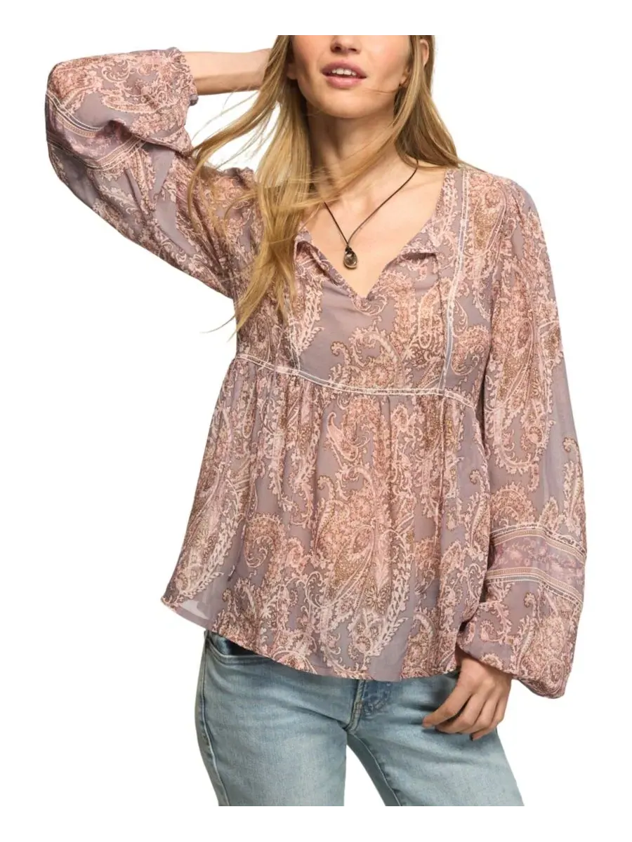 Блуза-крестьянка с длинным рукавом, с принтом, Paisley Print Mix Lucky Brand — изображение 1 из 5, коричневый
