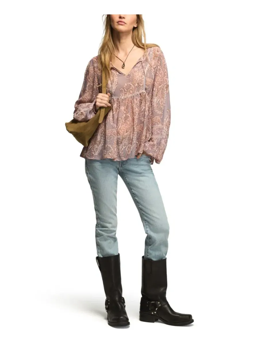 Блуза-крестьянка с длинным рукавом, с принтом, Paisley Print Mix Lucky Brand — изображение 2 из 5, коричневый