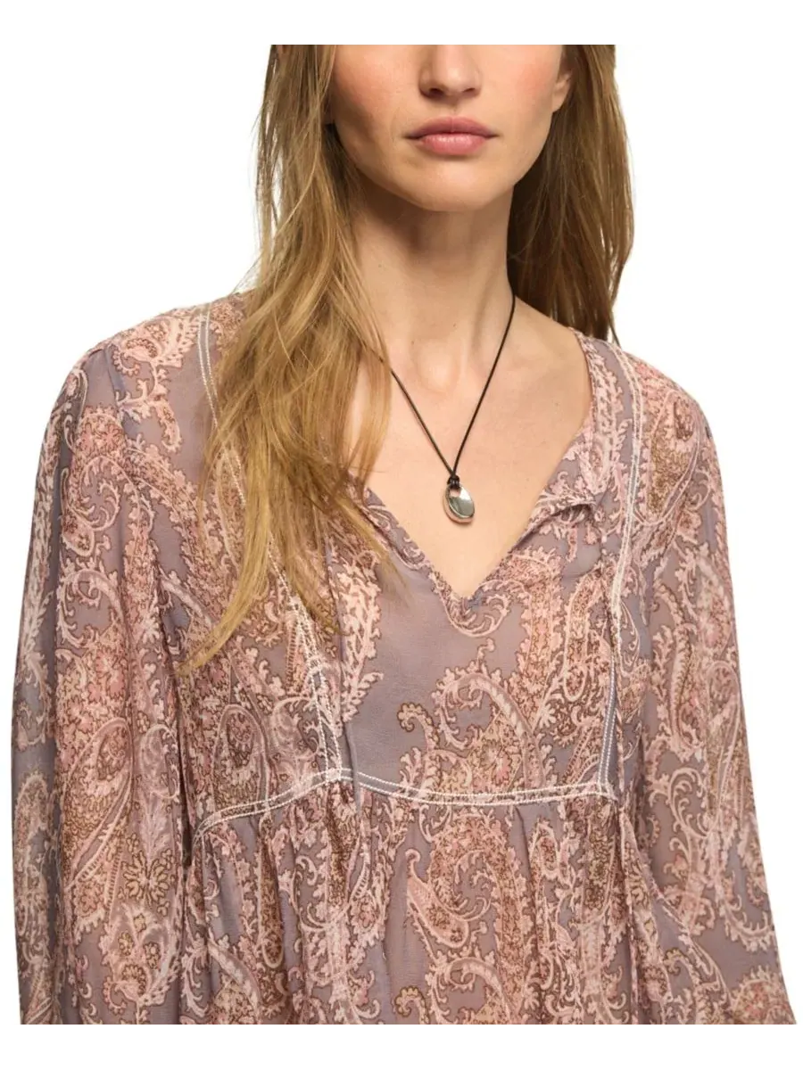 Блуза-крестьянка с длинным рукавом, с принтом, Paisley Print Mix Lucky Brand — изображение 4 из 5, коричневый