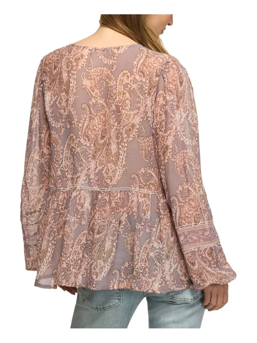 Блуза-крестьянка с длинным рукавом, с принтом, Paisley Print Mix Lucky Brand — изображение 5 из 5, коричневый