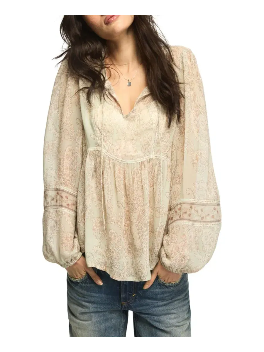 Блуза-крестьянка с принтом и шнуровкой, модель Paisley Print Mix Lucky Brand