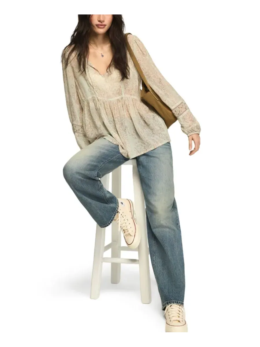 Блуза-крестьянка с принтом и шнуровкой, модель Paisley Print Mix Lucky Brand — изображение 2 из 6, синий