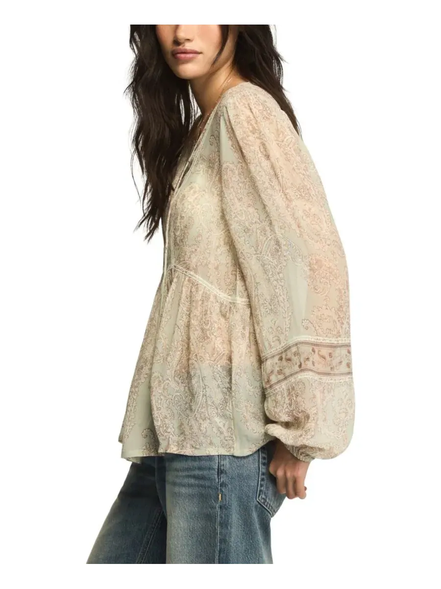 Блуза-крестьянка с принтом и шнуровкой, модель Paisley Print Mix Lucky Brand — изображение 3 из 6, синий