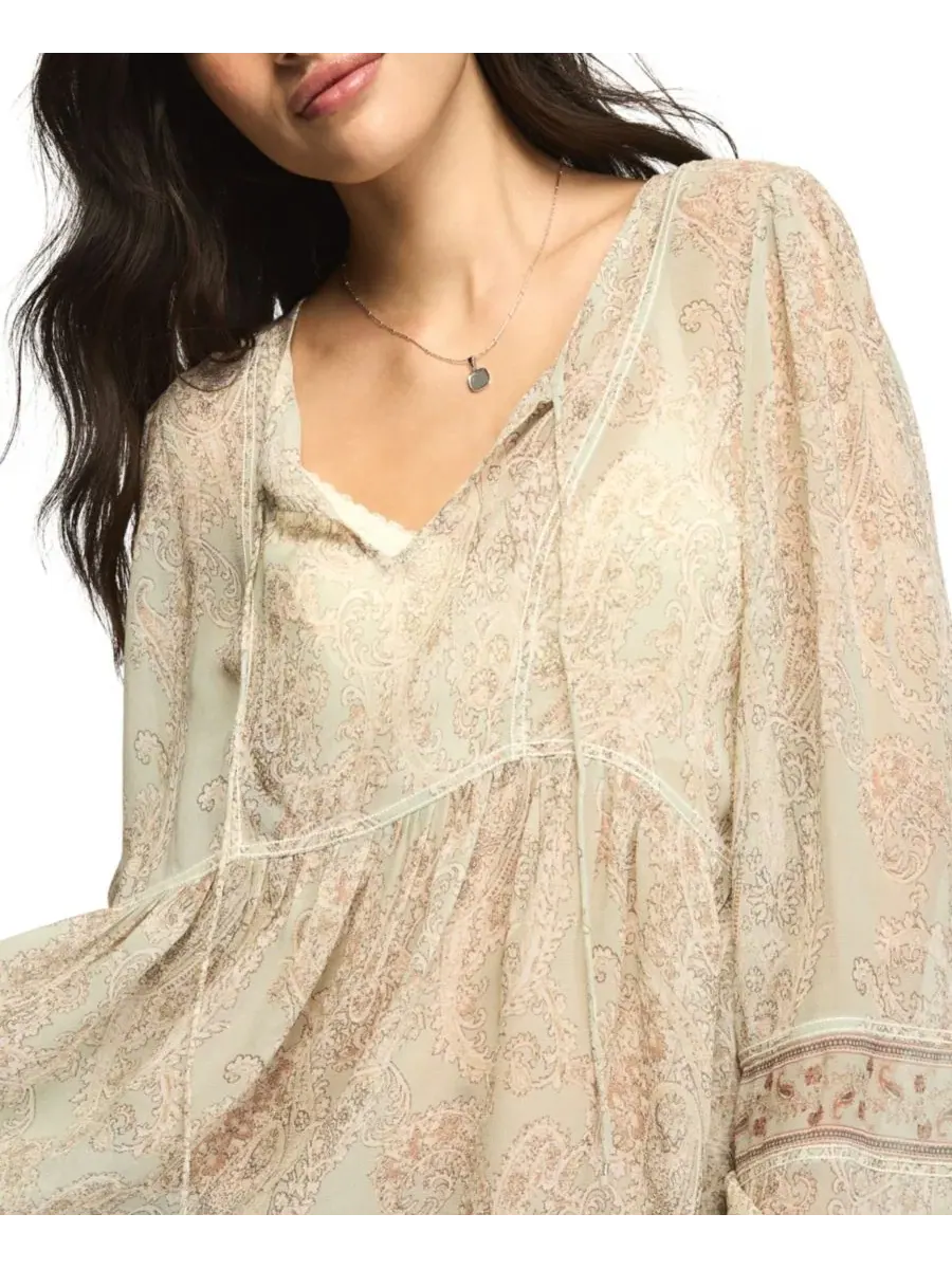 Блуза-крестьянка с принтом и шнуровкой, модель Paisley Print Mix Lucky Brand — изображение 4 из 6, синий