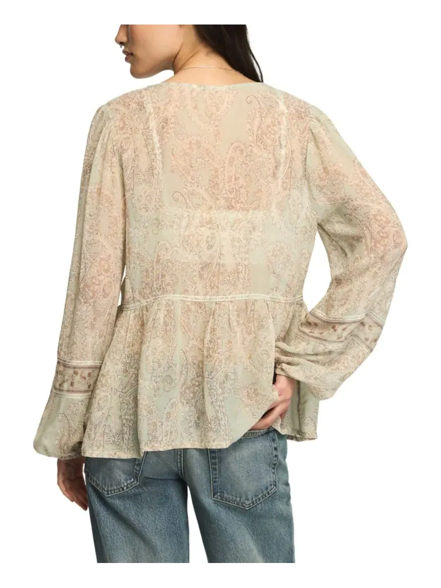 Блуза-крестьянка с принтом и шнуровкой, модель Paisley Print Mix Lucky Brand — изображение 5 из 6, синий