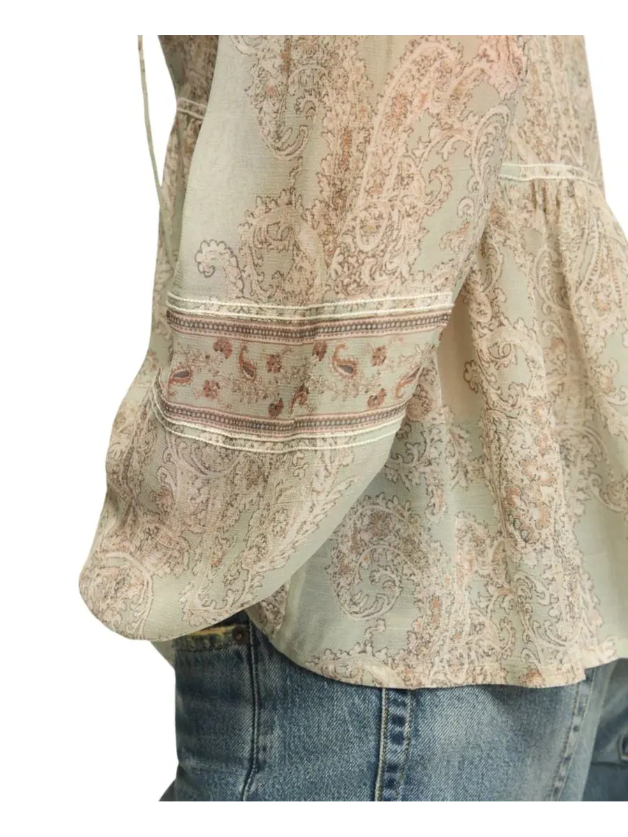 Блуза-крестьянка с принтом и шнуровкой, модель Paisley Print Mix Lucky Brand — изображение 6 из 6, синий