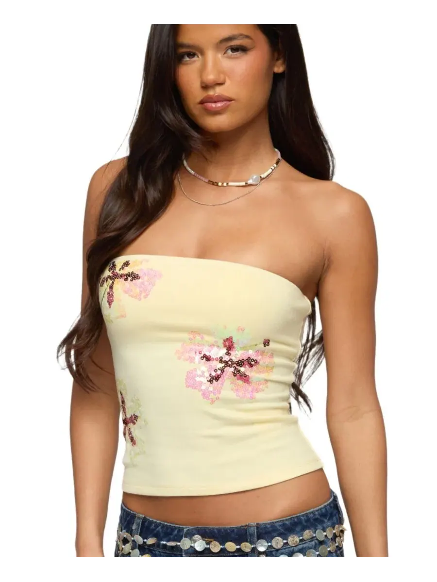 Топ с пайетками Braelyn Sequin Floral Edikted — изображение 1 из 5, светлый-желтый