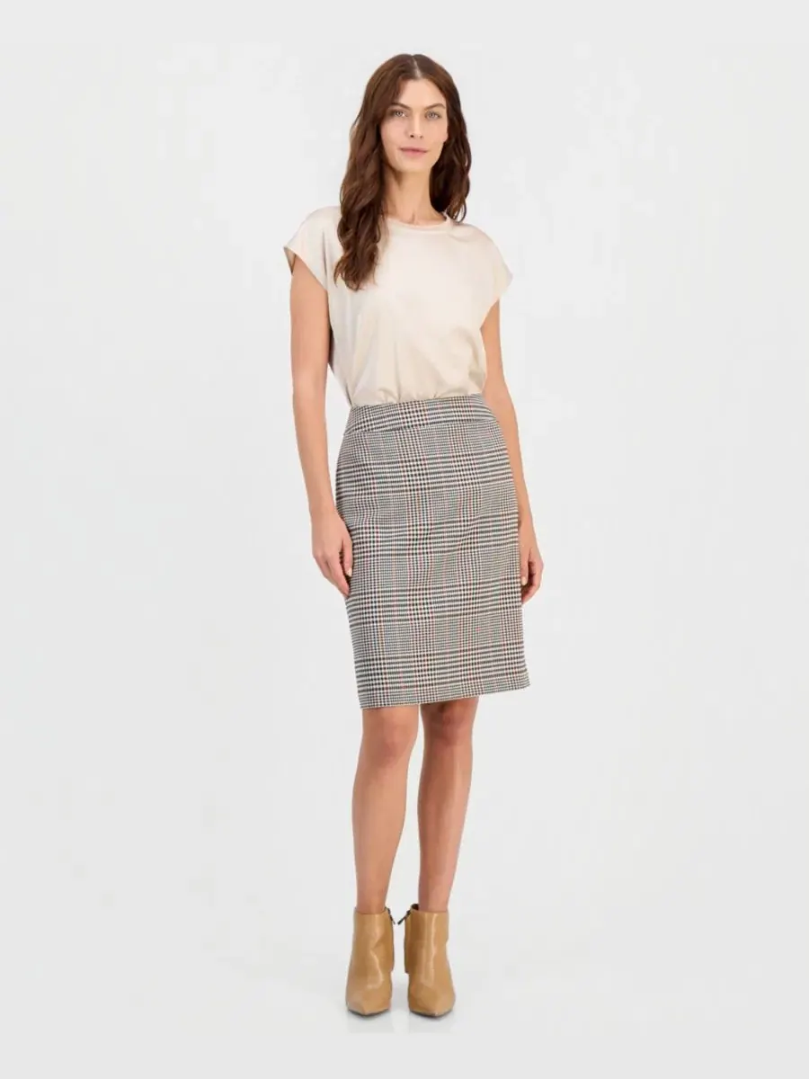 Платье-карандаш с принтом Petite Plaid Pencil Tahari ASL — черный