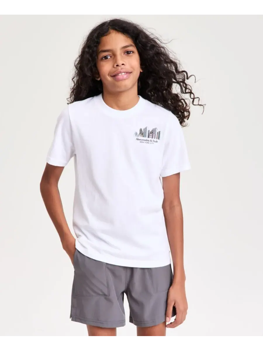Детская футболка с рисунком Нью-Йорка Abercrombie kids — изображение 1 из 4, яркий белый