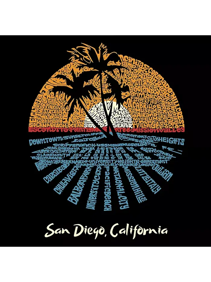 Мужской худи с принтом "Cities in San Diego" Word Art LA Pop Art — изображение 2 из 2, черный