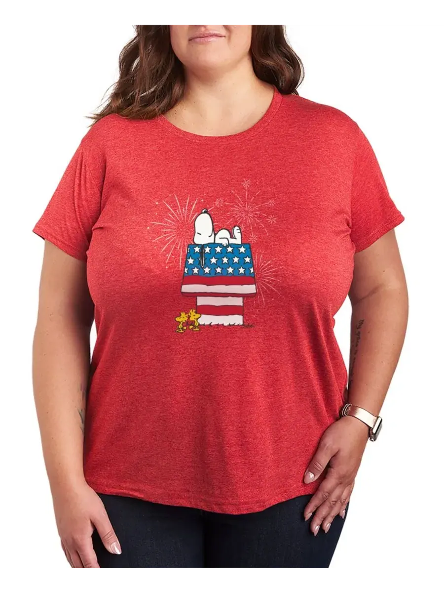 Футболка с коротким рукавом и принтом "Peanuts Dog House Fireworks" для полных женщин Hybrid Apparel — изображение 1 из 3