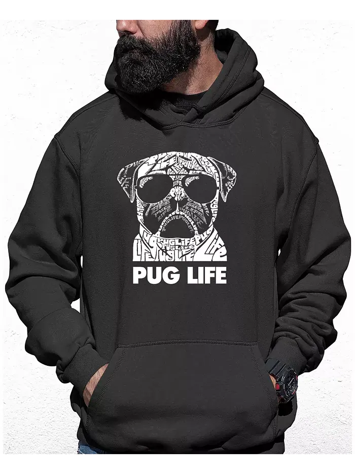 Мужская толстовка с капюшоном Pug Life и принтом LA Pop Art — изображение 1 из 2, серый