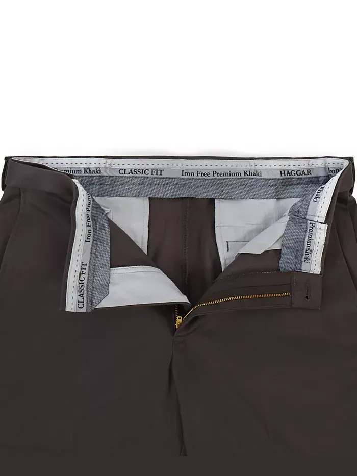 Мужские классические брюки прямого кроя с плоской передней частью Iron Free Premium Khaki Haggar — 2