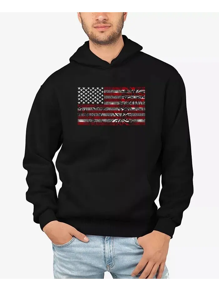 Мужская толстовка с капюшоном и надписью Word Art с изображением американского флага и фейерверков — изображение 1 из 3