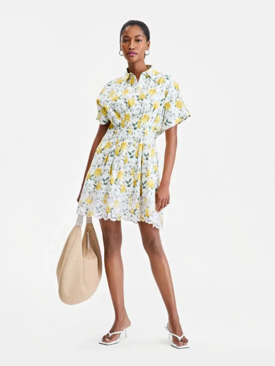 Платье-рубашка мини с вышивкой Cutwork-Hem Mini Shirtdress On 34th