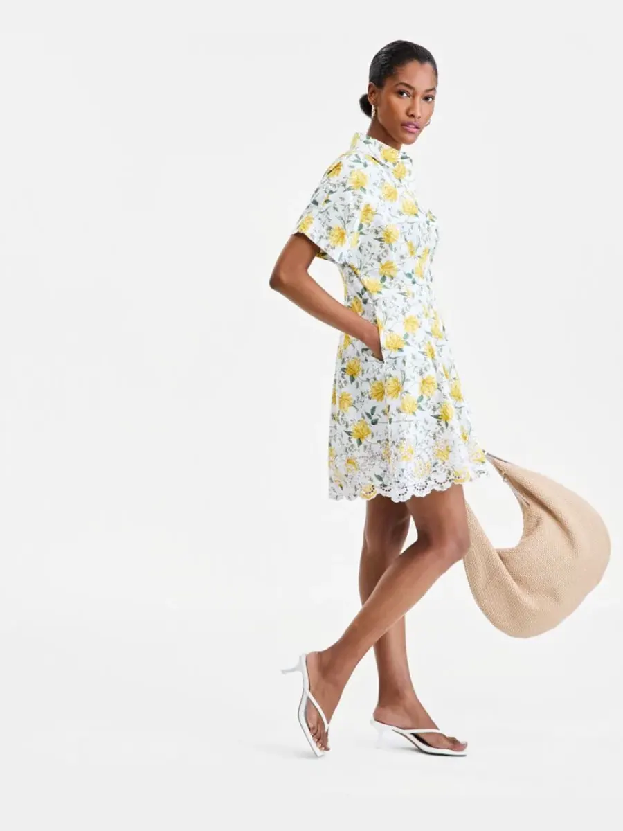 Платье-рубашка мини с вышивкой Cutwork-Hem Mini Shirtdress On 34th — изображение 2 из 7, слоновая кость