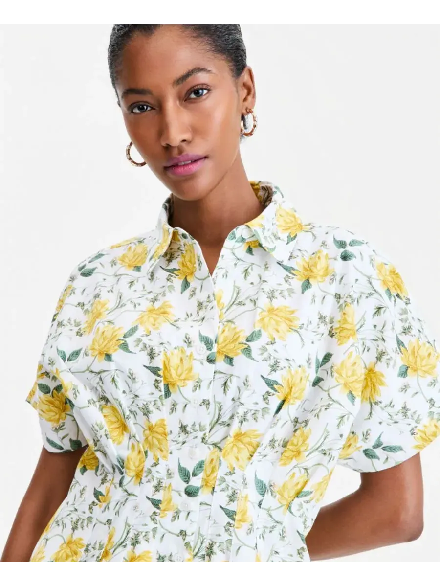 Платье-рубашка мини с вышивкой Cutwork-Hem Mini Shirtdress On 34th — изображение 5 из 7, слоновая кость