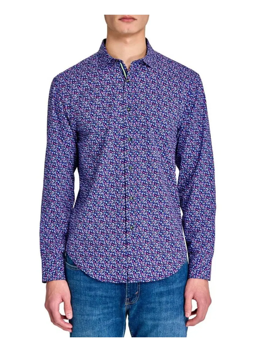 Мужская рубашка с длинным рукавом, Regular Fit, 4-Way Stretch, с принтом Society of Threads — изображение 1 из 5
