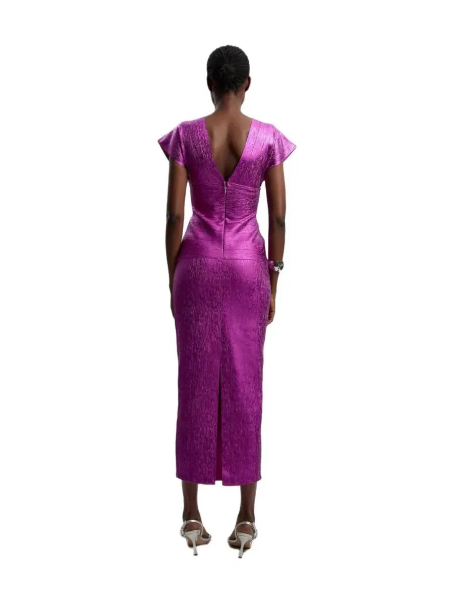 Платье миди с ангельскими рукавами Foil Metallic Figure Form Angel Sleeve Knit Midi Dress Karen — изображение 6 из 7