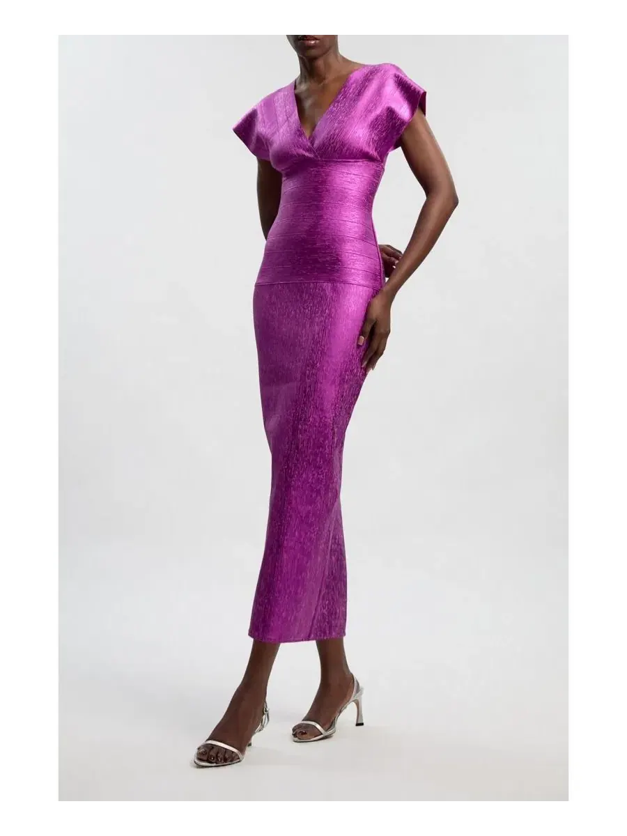 Платье миди с ангельскими рукавами Foil Metallic Figure Form Angel Sleeve Knit Midi Dress Karen — изображение 7 из 7