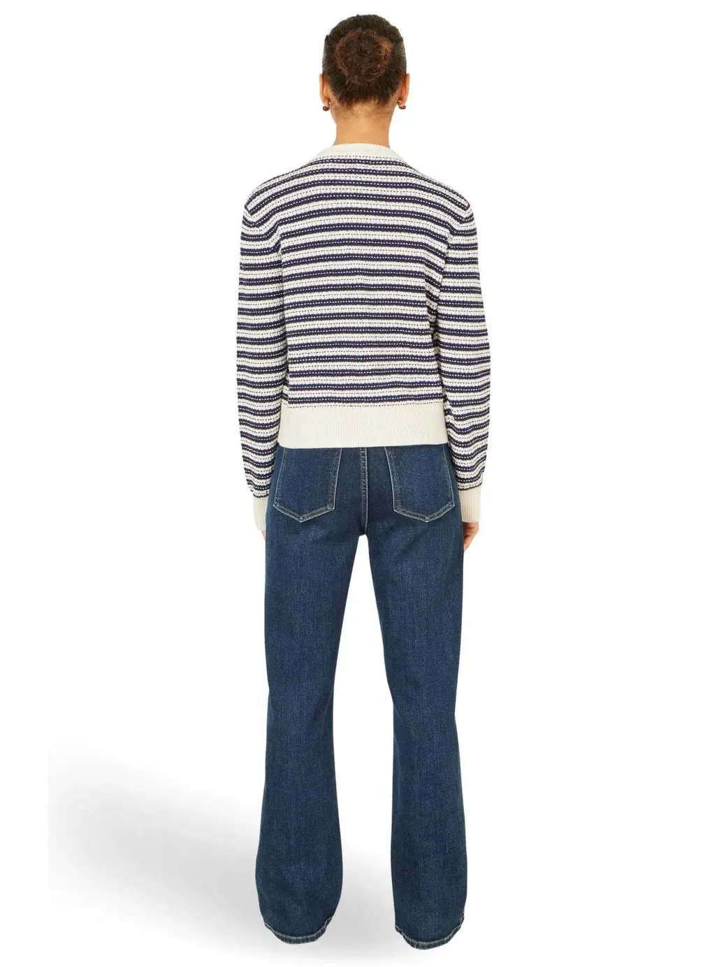 Кардиган женский с принтом в полоску и бантами, модель Stripe With Bow Detail Yumi — изображение 3 из 4, темно-синий
