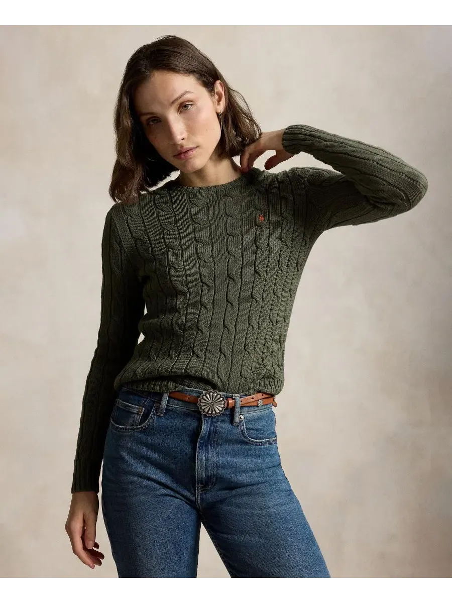 Свитер с воротником-гольф из хлопка, модель Cable-Knit Cotton Crewneck Sweater Polo Ralph Lauren — изображение 1 из 17