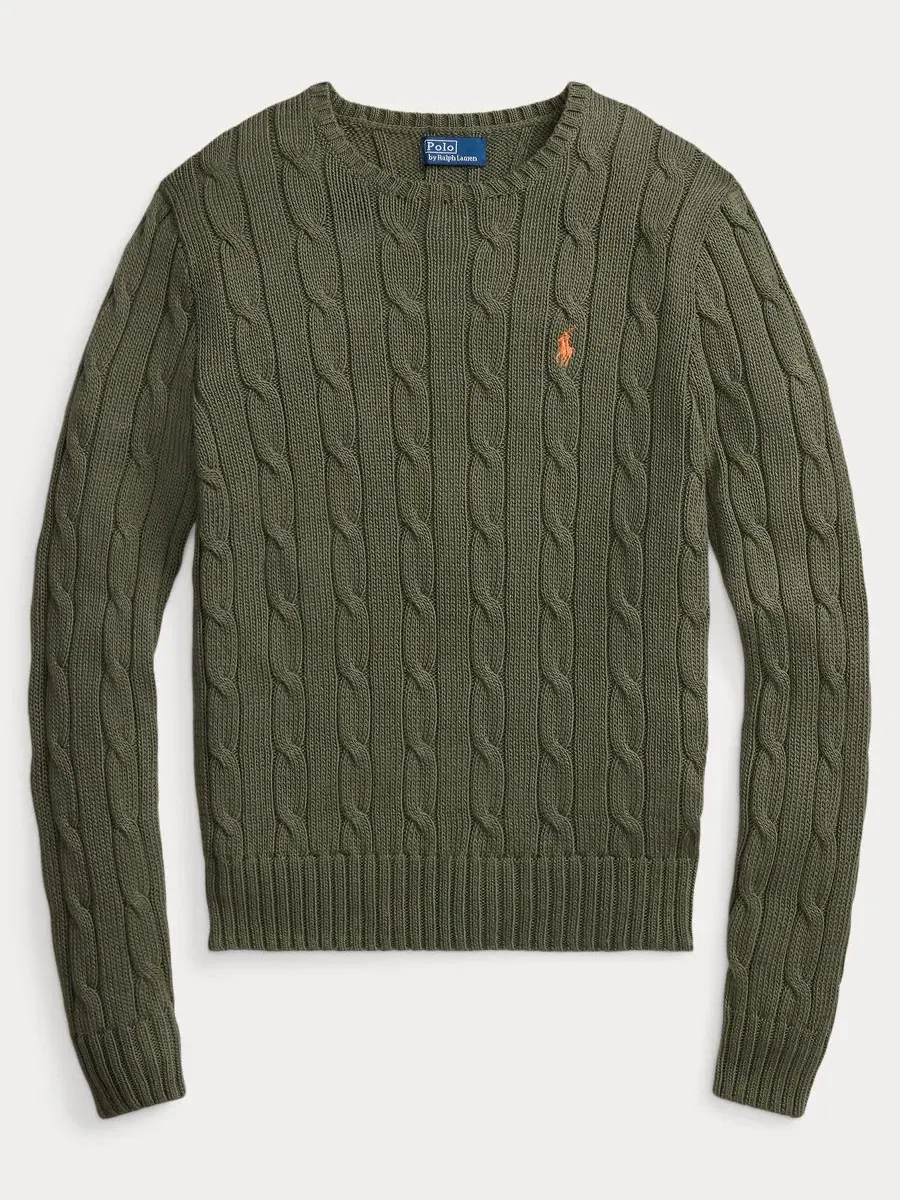 Свитер с воротником-гольф из хлопка, модель Cable-Knit Cotton Crewneck Sweater Polo Ralph Lauren — изображение 3 из 17