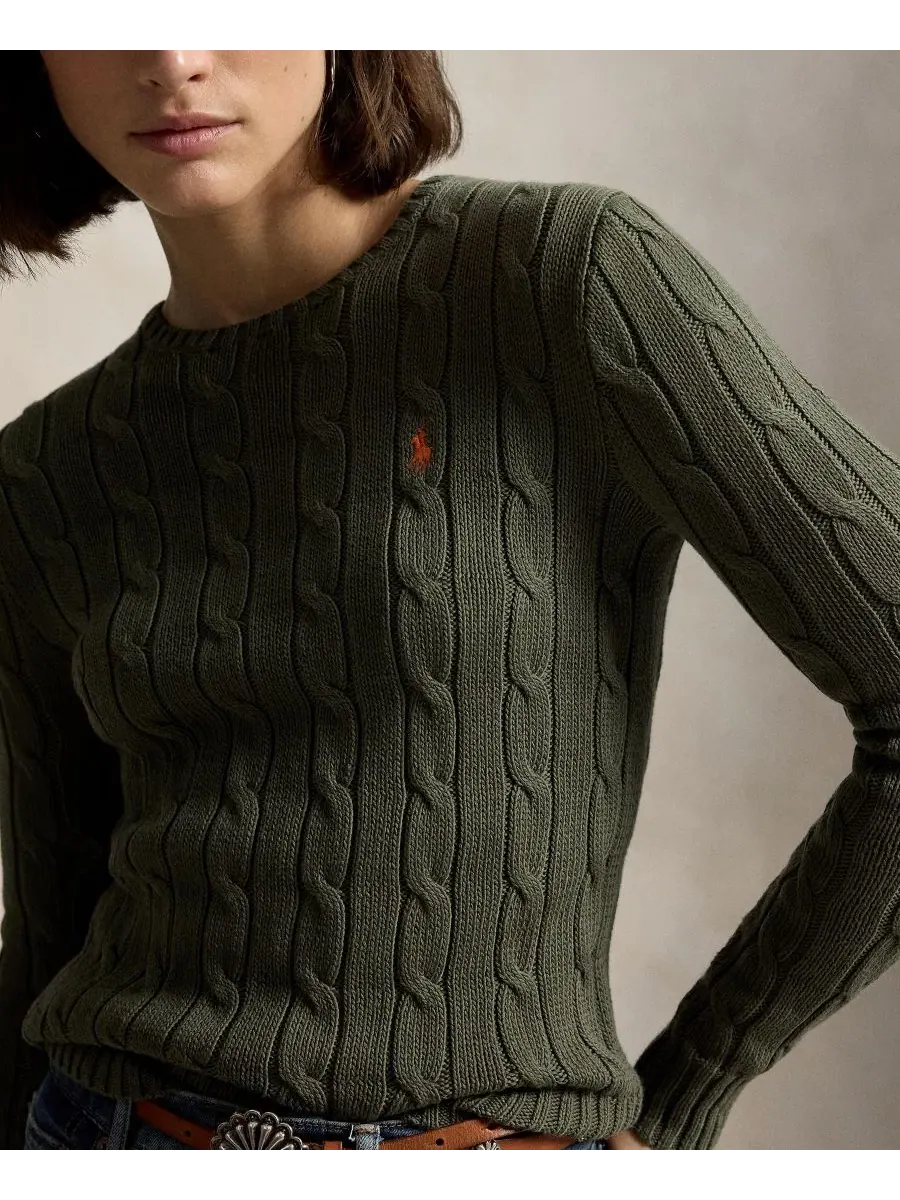 Свитер с воротником-гольф из хлопка, модель Cable-Knit Cotton Crewneck Sweater Polo Ralph Lauren — изображение 4 из 17