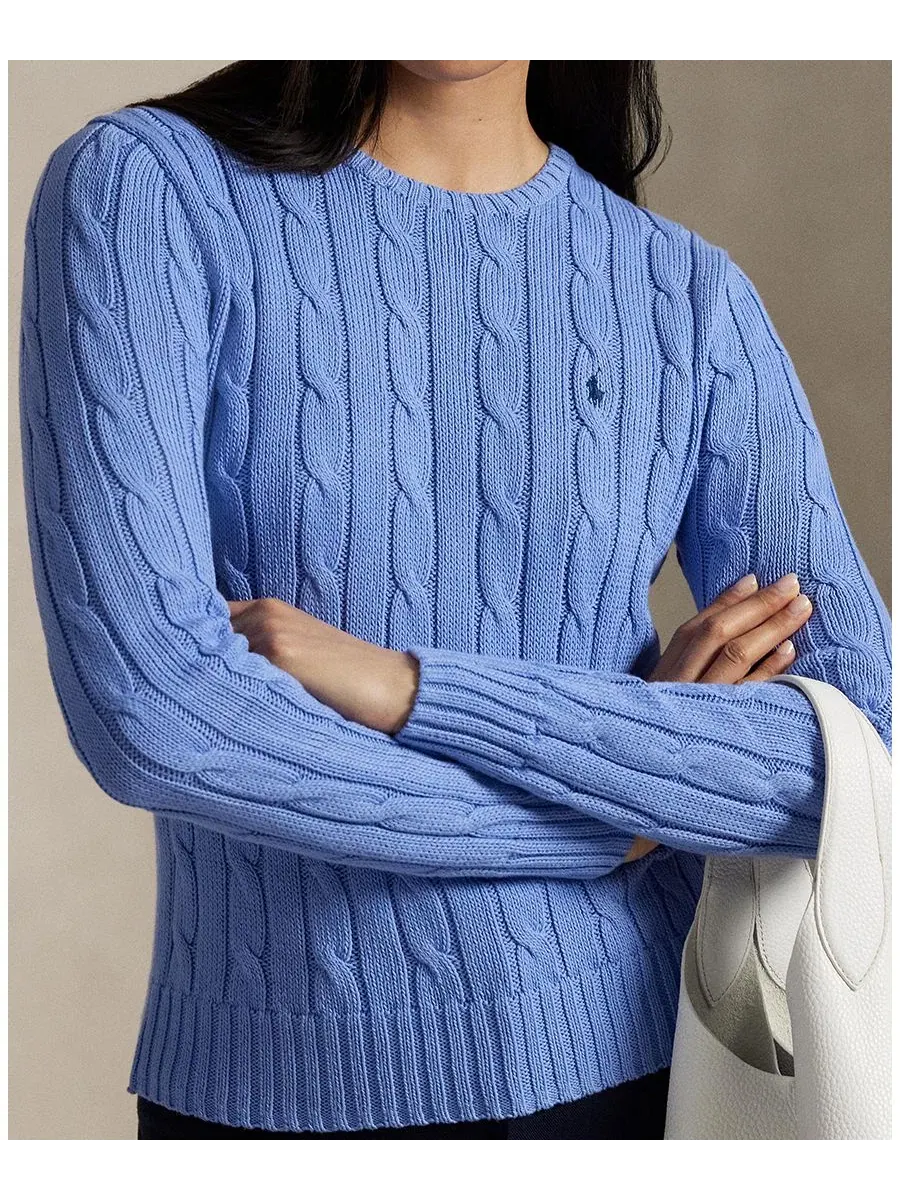 Женский свитер с круглым вырезом из хлопка, с косами Polo Ralph Lauren — изображение 16 из 16, темно-синий