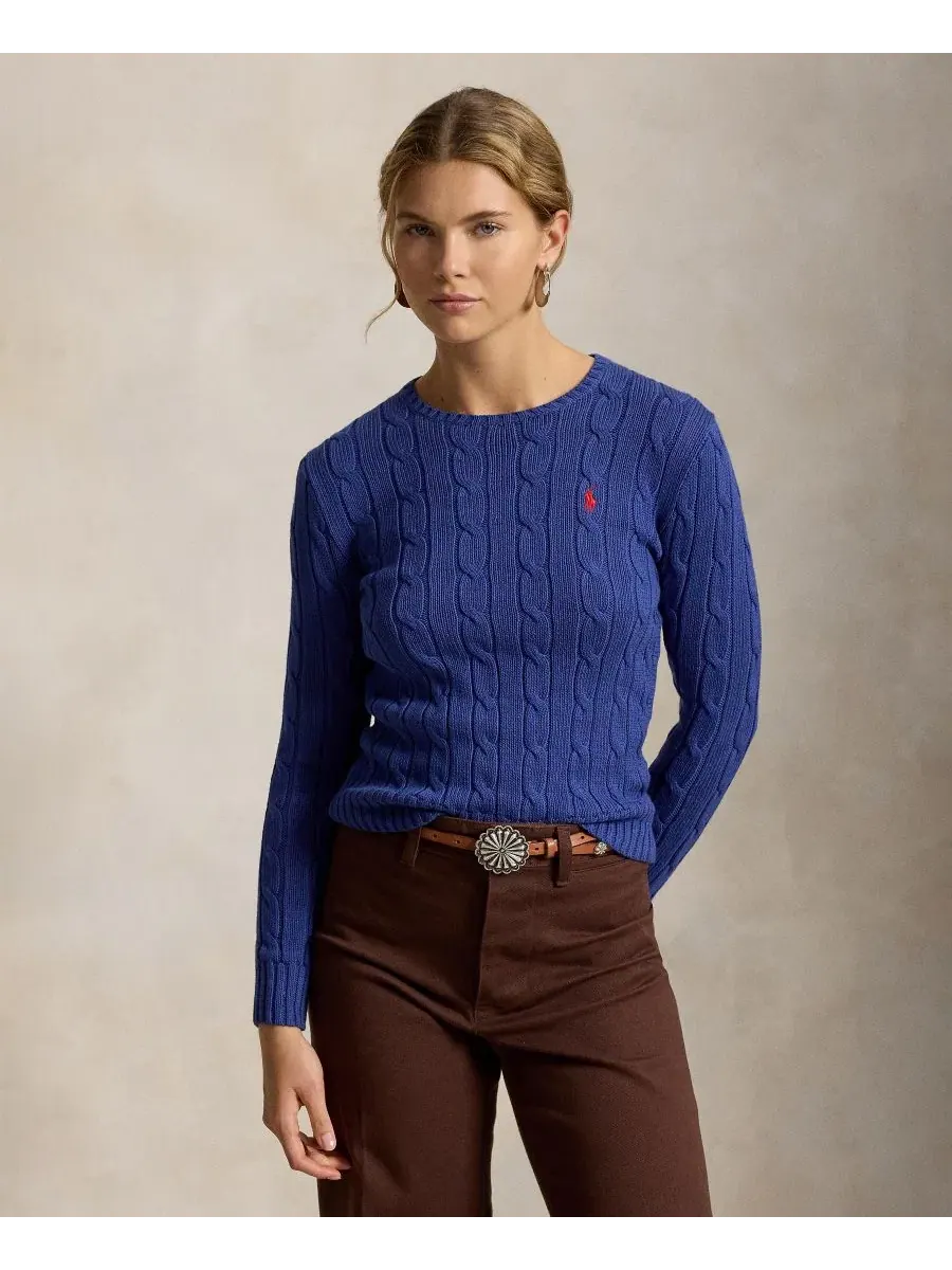 Свитер с круглым вырезом и косами из хлопка Polo Ralph Lauren — изображение 1 из 18, синий