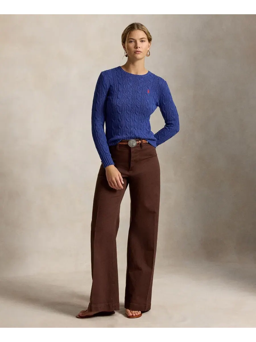 Свитер с круглым вырезом и косами из хлопка Polo Ralph Lauren — изображение 3 из 18, синий