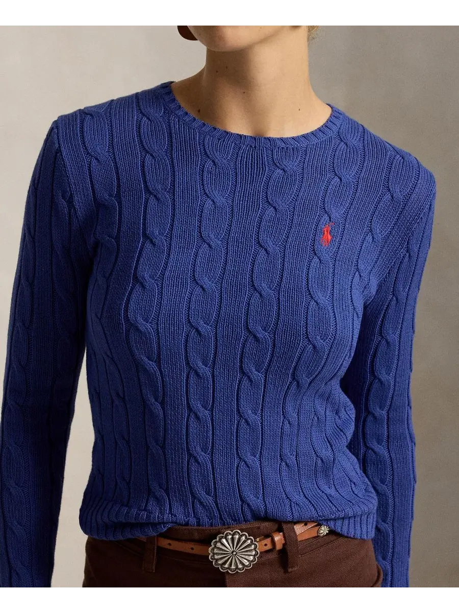 Свитер с круглым вырезом и косами из хлопка Polo Ralph Lauren — изображение 4 из 18, синий