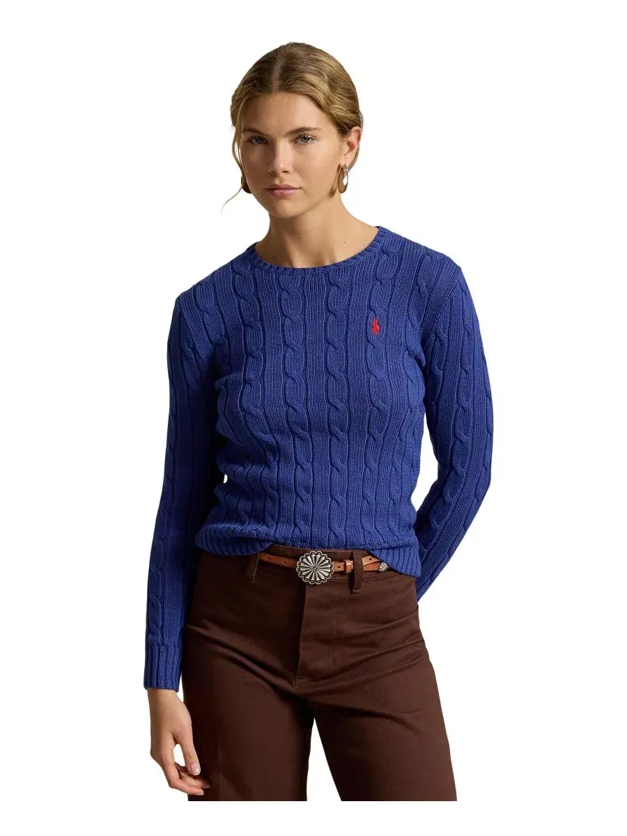 Свитер с круглым вырезом и косами из хлопка Polo Ralph Lauren — изображение 7 из 18, синий