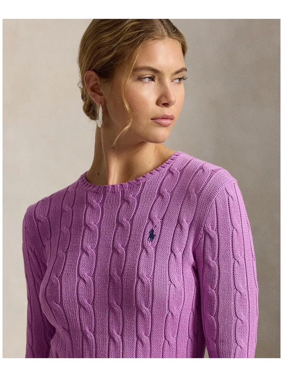 Свитер женский с косами, хлопковый, Slim Fit Polo Ralph Lauren — изображение 3 из 17, розовый