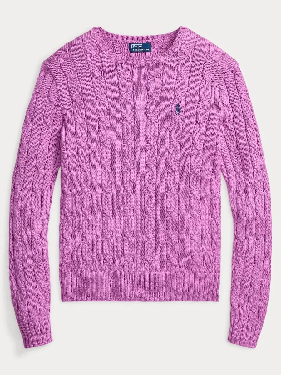 Свитер женский с косами, хлопковый, Slim Fit Polo Ralph Lauren — изображение 5 из 17, розовый