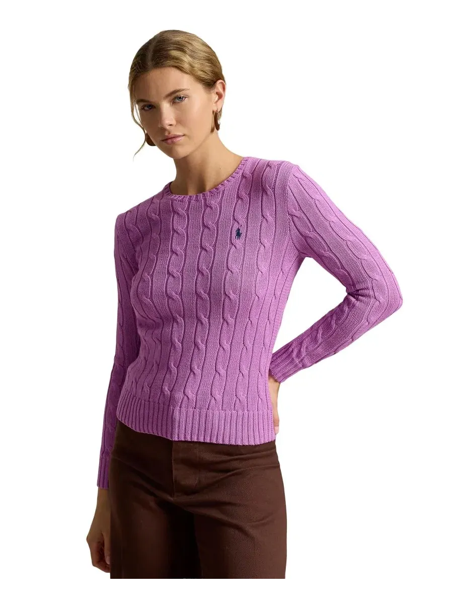 Свитер женский с косами, хлопковый, Slim Fit Polo Ralph Lauren — изображение 6 из 17, розовый