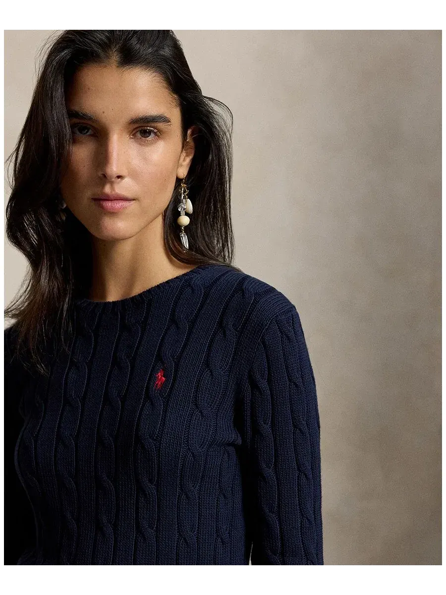 Свитер женский с косами, хлопковый, Slim Fit Polo Ralph Lauren — изображение 10 из 17, розовый