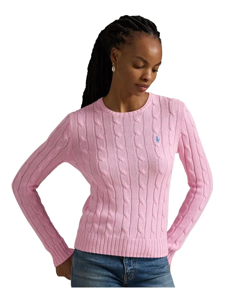 Свитер с круглым вырезом и косами Carmel Pink Polo Ralph Lauren — изображение 1 из 16, розовый
