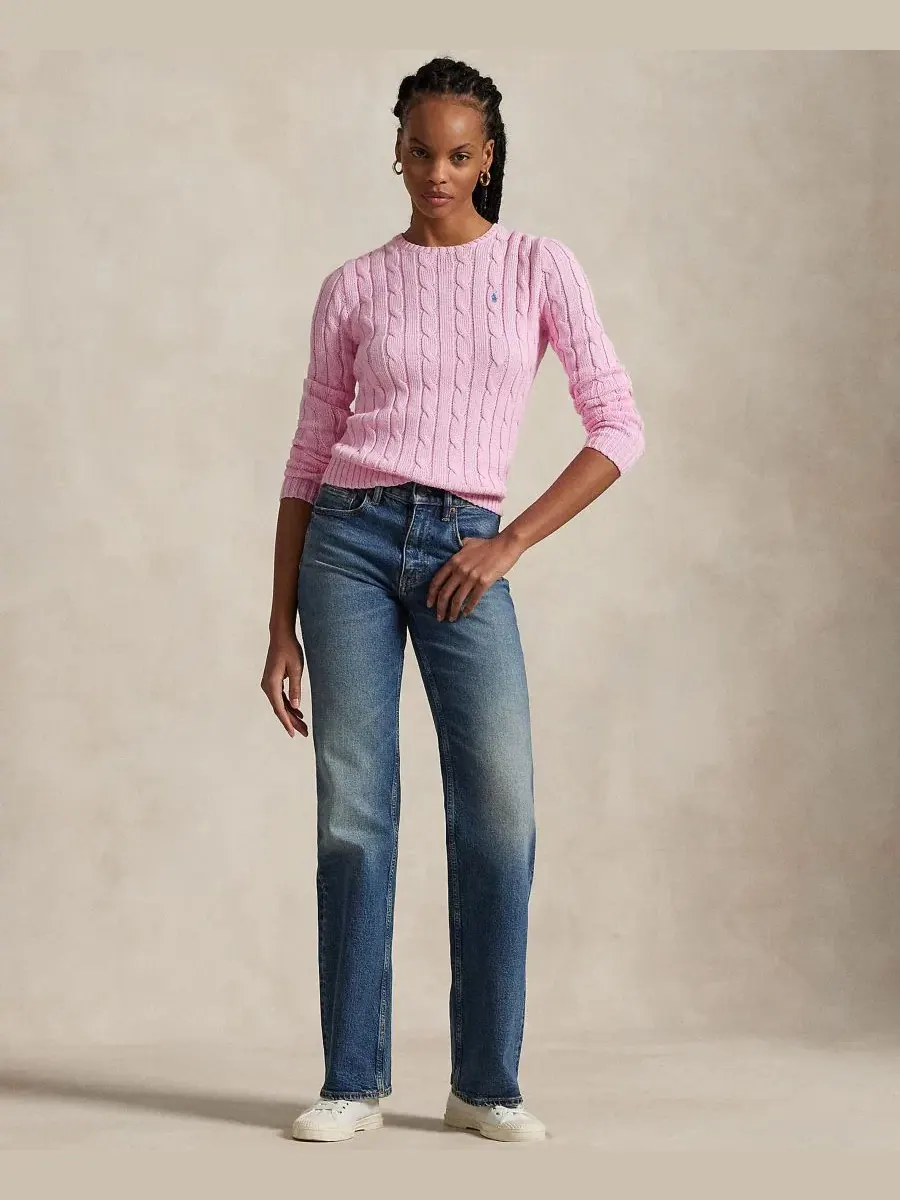 Свитер с круглым вырезом и косами Carmel Pink Polo Ralph Lauren — изображение 2 из 16, розовый