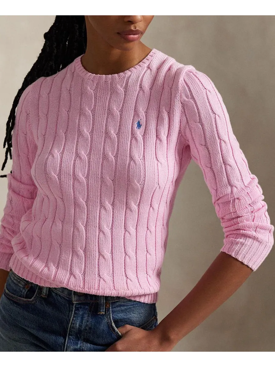 Свитер с круглым вырезом и косами Carmel Pink Polo Ralph Lauren — изображение 3 из 16, розовый