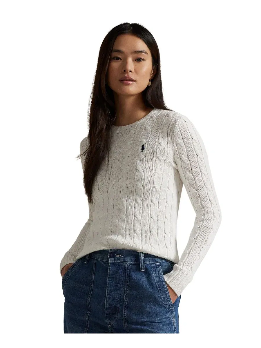 Свитер из хлопка с косами, с длинным рукавом Polo Ralph Lauren — изображение 1 из 16, классический белый
