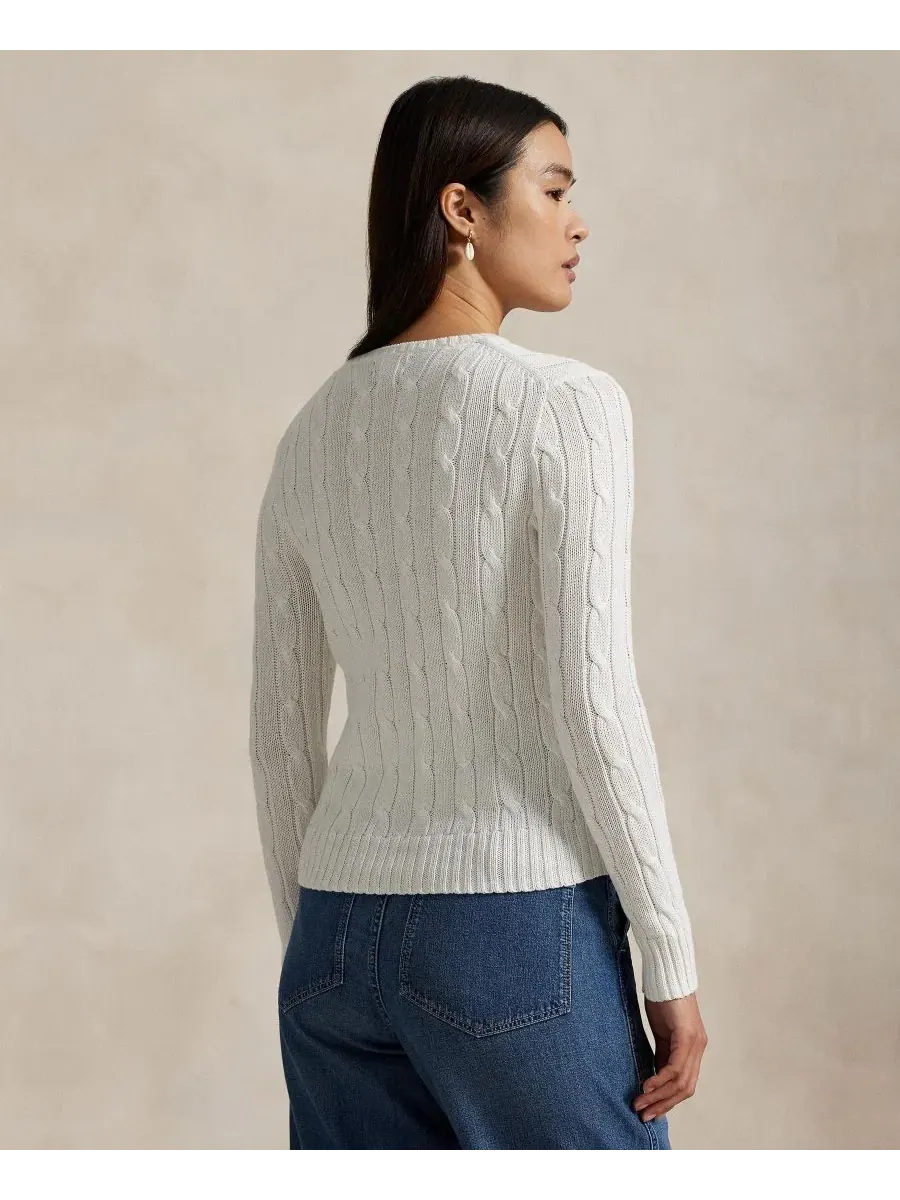 Свитер из хлопка с косами, с длинным рукавом Polo Ralph Lauren — изображение 2 из 16, классический белый