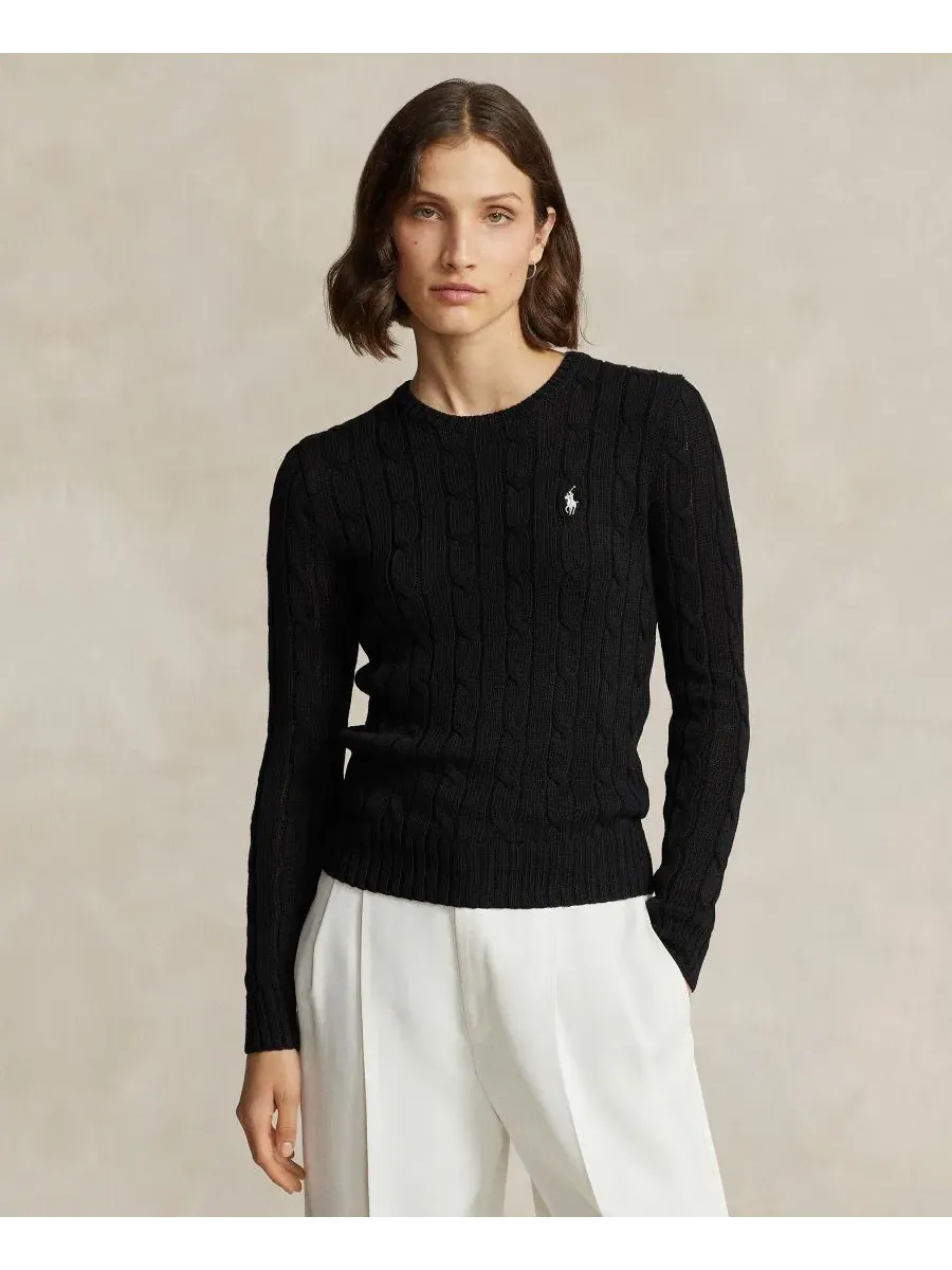 Женский свитер с круглым вырезом и косами Polo Ralph Lauren — изображение 1 из 15, черный/белый