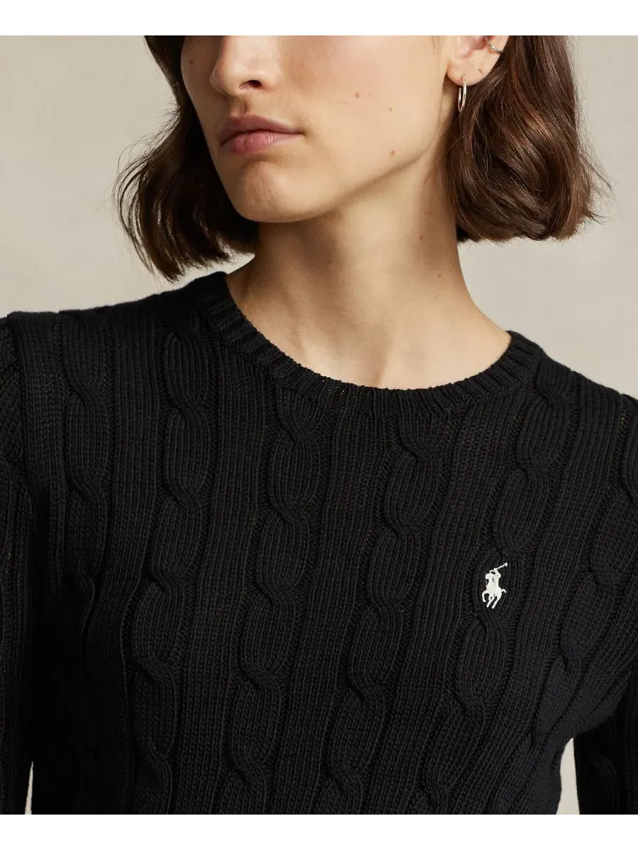 Женский свитер с круглым вырезом и косами Polo Ralph Lauren — изображение 8 из 15, черный/белый