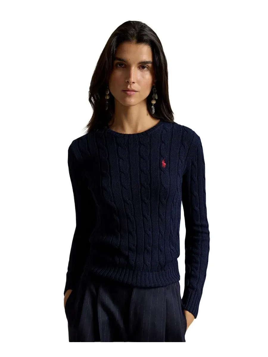 Женский свитер с круглым вырезом и косами Polo Ralph Lauren — изображение 10 из 15, черный/белый
