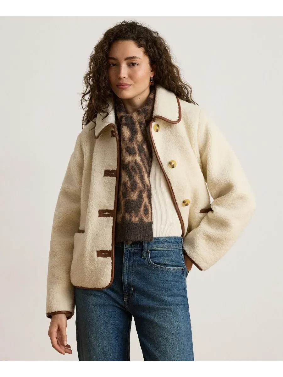 Женская куртка-бомбер из шерпы с faux-leather отделкой Lauren Ralph Lauren